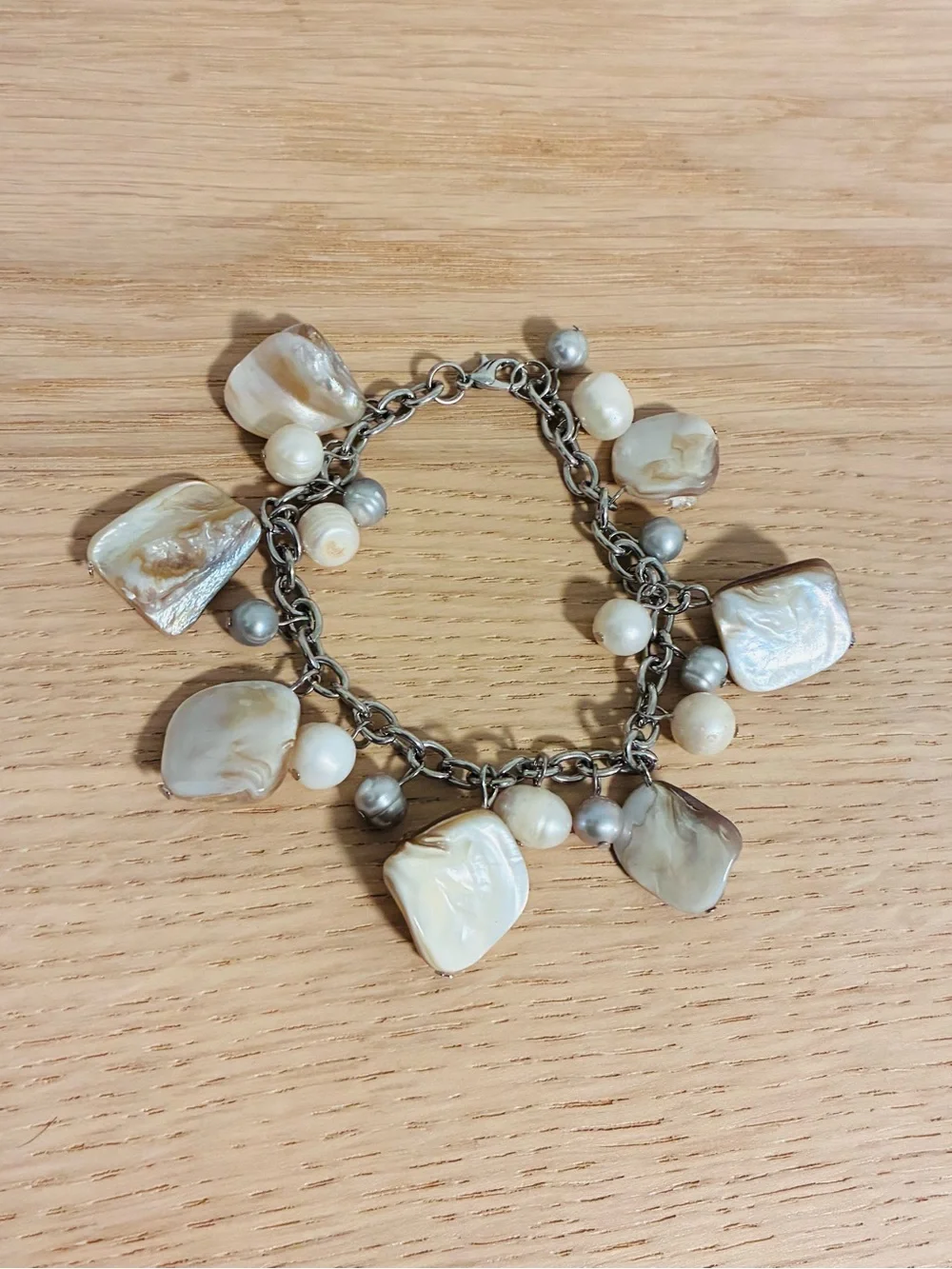 Mother of Pearl & Baroque Cultured Fresh Water Pearls Silver Tone Bracelet